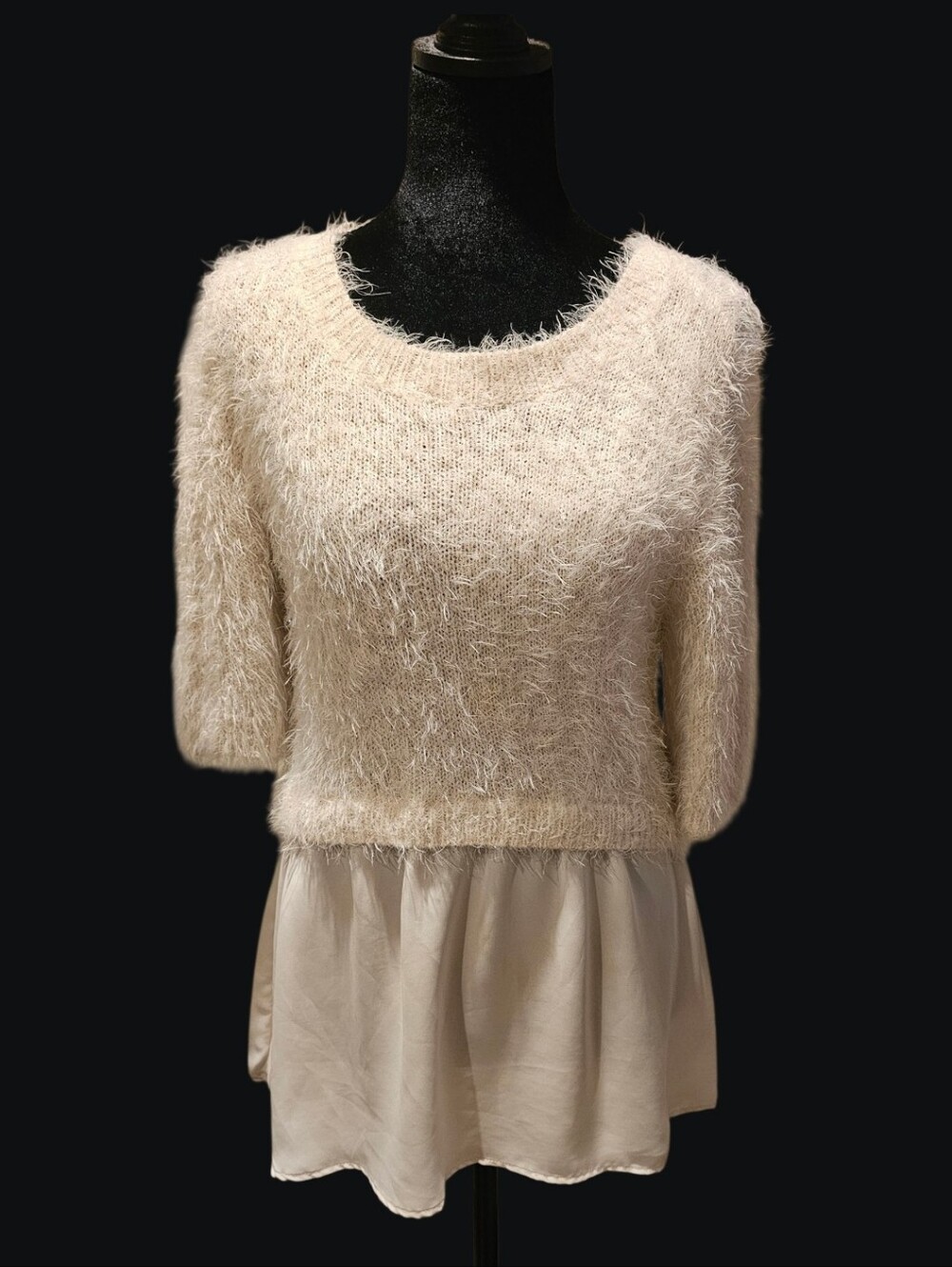 Candie's Cream Shimmer Knit Peplum Pullover